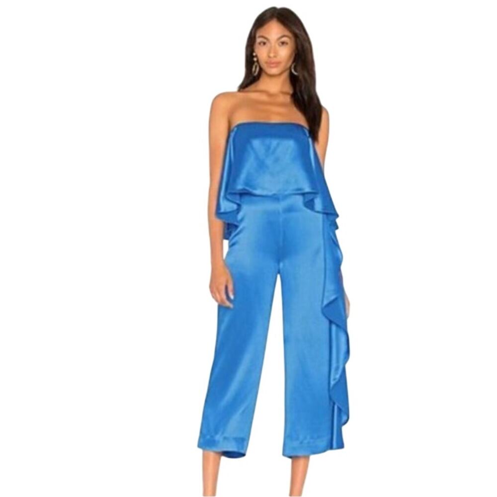 Mestiza New York Jacqueline Cropped Ruffle Jumpsuit in Sapphire NWT Size 4